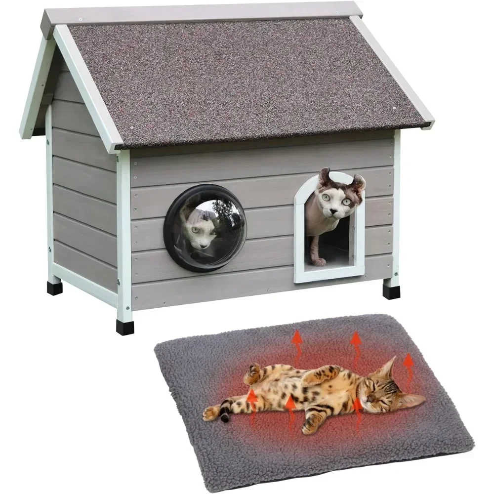 

Bed Cats House Ideal Outside Cat Shelter With Escape Door Weatherproof Wooden Cat House With Self Warming Mat Pet Supplies For