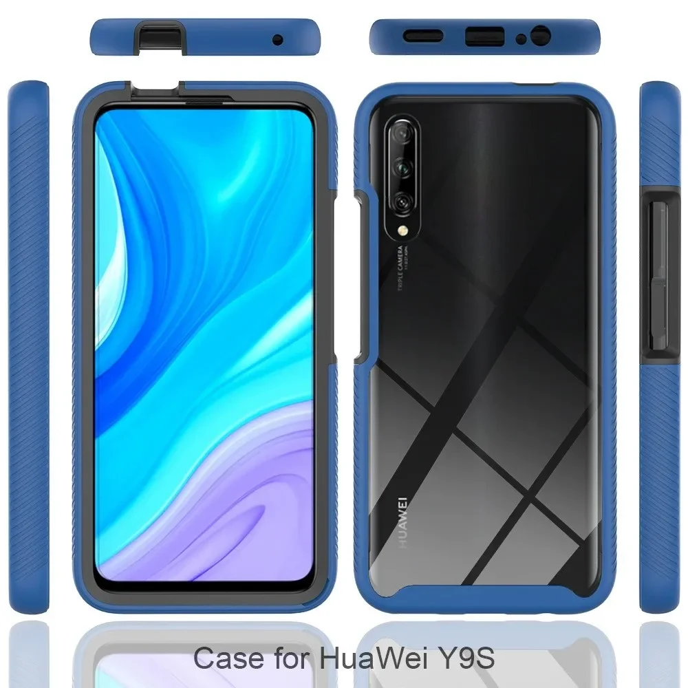 Huaweiy9 Prime 2019 y9s用の耐衝撃性ハイブリッドアーマーケース,6.59インチpuフレーム,透明なプラスチック製バックカバー