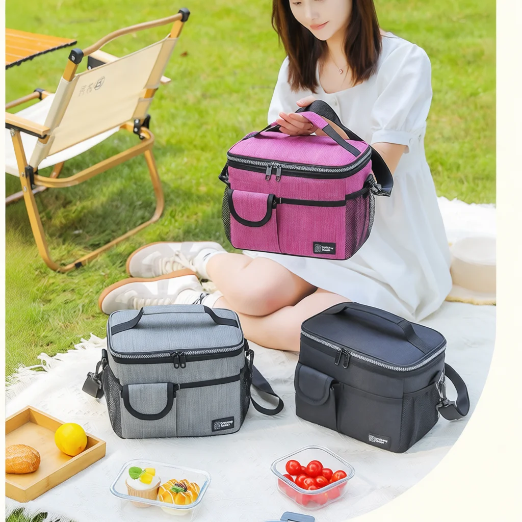 Waterproof Oxford Thermal Cooler Bag Double Layer Insulated Organizer Lunch Box Pouch For Daily Commute Outdoor