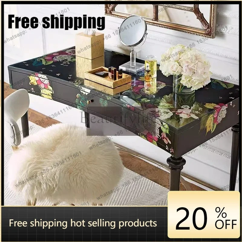 HJ American light luxury solid wood dressing table French retro hand-painted desk with drawers