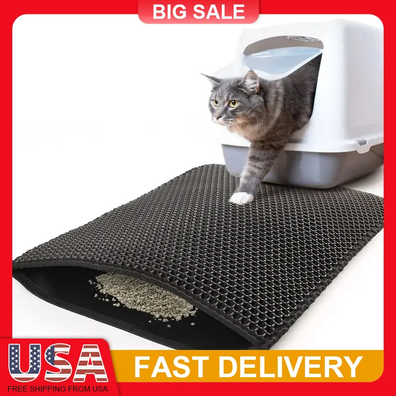 

Double Layer Cat Litter Mat Non Slip Waterproof Trapper Pad 24x15in Black Durable Scratch Resistant Easy Clean Honeycomb Design