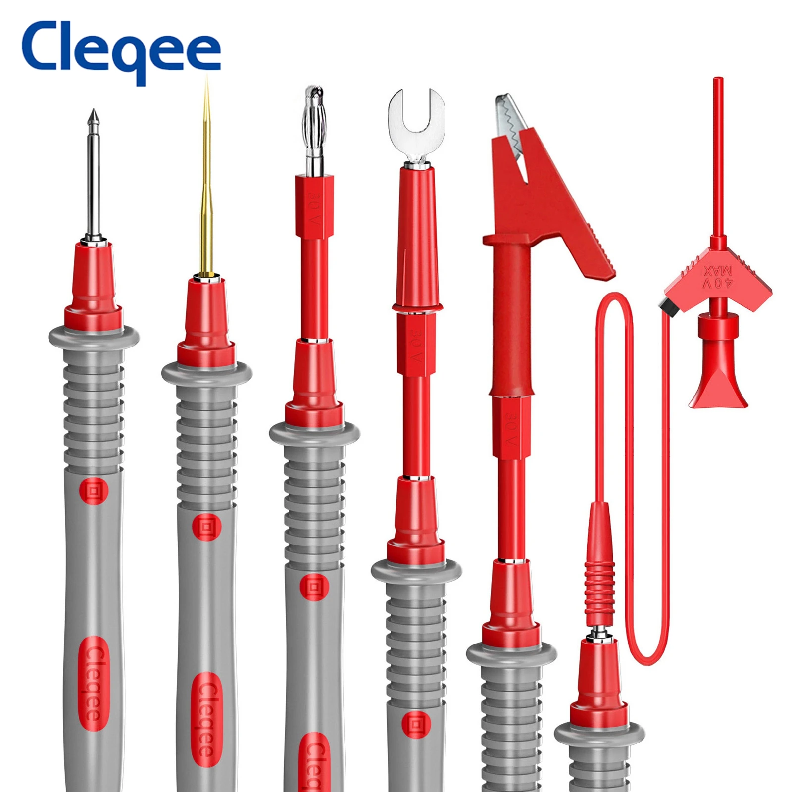 Cleqee P1503E 21 Uds Kit de cables de prueba para multímetro con pinzas sondas de prueba conector Banana de 4mm agujas reemplazables pinzas de