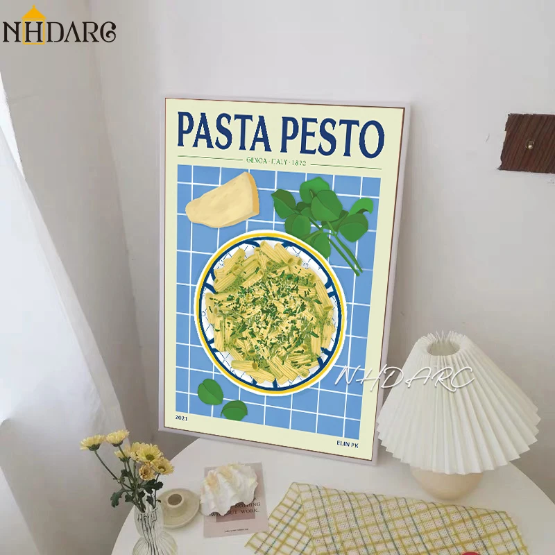 Canvas Print Painting Poster Vintage Retro Pasta Pesto Pattern Wall Picture Art Living Room Studio Interior Home Decoration