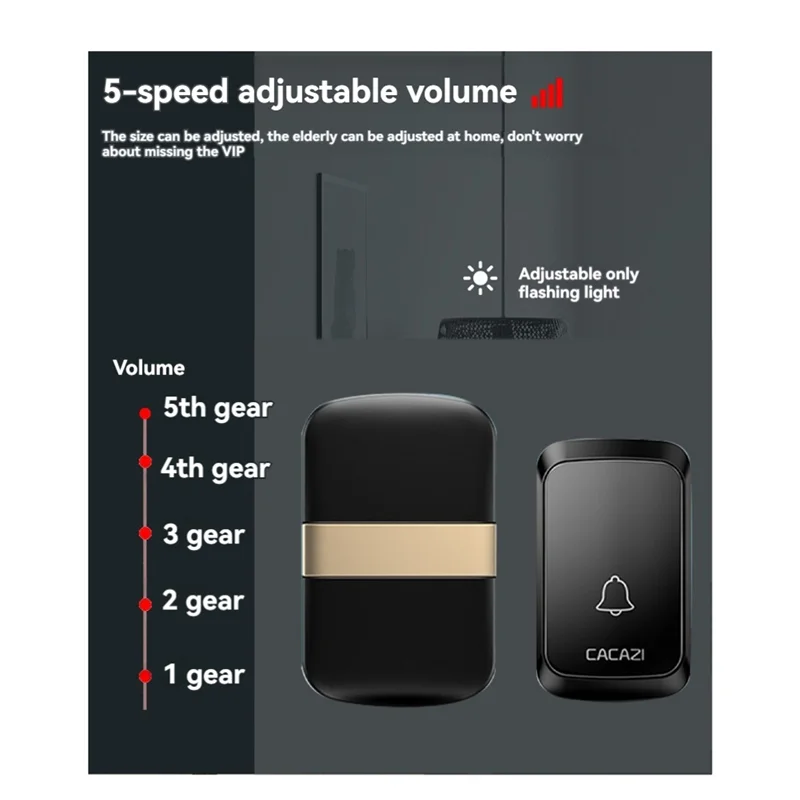 Campainha inteligente sem fio Smart-CACAZI, campainha inteligente de alcance de 300M, campainha de porta de boas-vindas à prova d'água para casa, sem necessidade de saída