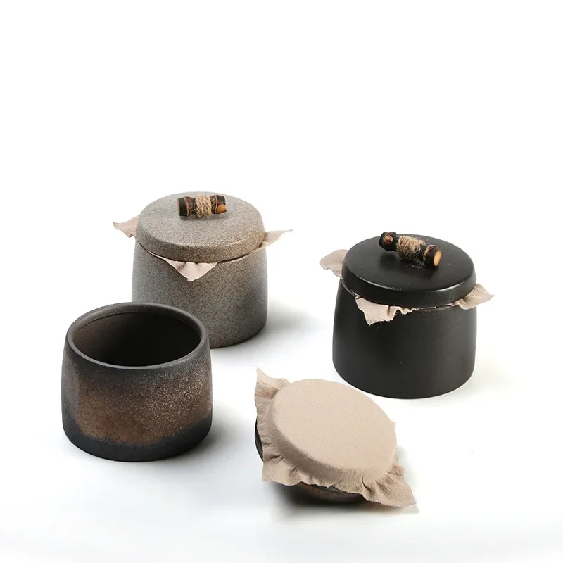 Ceramic Moisture-proof Sealed Tank Tea Caddy Organizer Home Storage Tank retro black ceramic moisture-proof sealed jar Tea Can