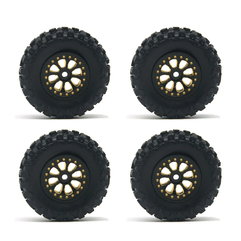 Brass 0.7 Inch Wheels Offset 3.6mm Tires Rubber Tyre for AXIAL 1/30 SCX30 Metal Upgrade Parts Kit RC Car OP Accessories