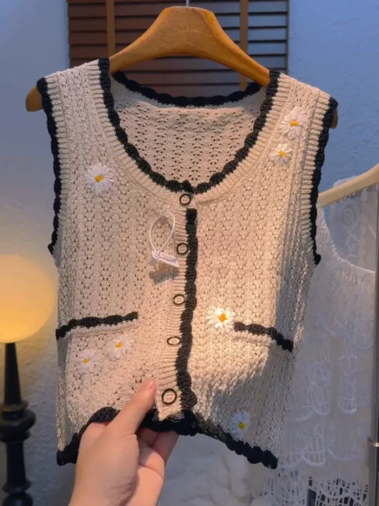 

Ele Embroidered Vest Heavy Embroidery Summer New Sle plus Size Faionable Slimming Top Comfortable Loose Fit round Nec...