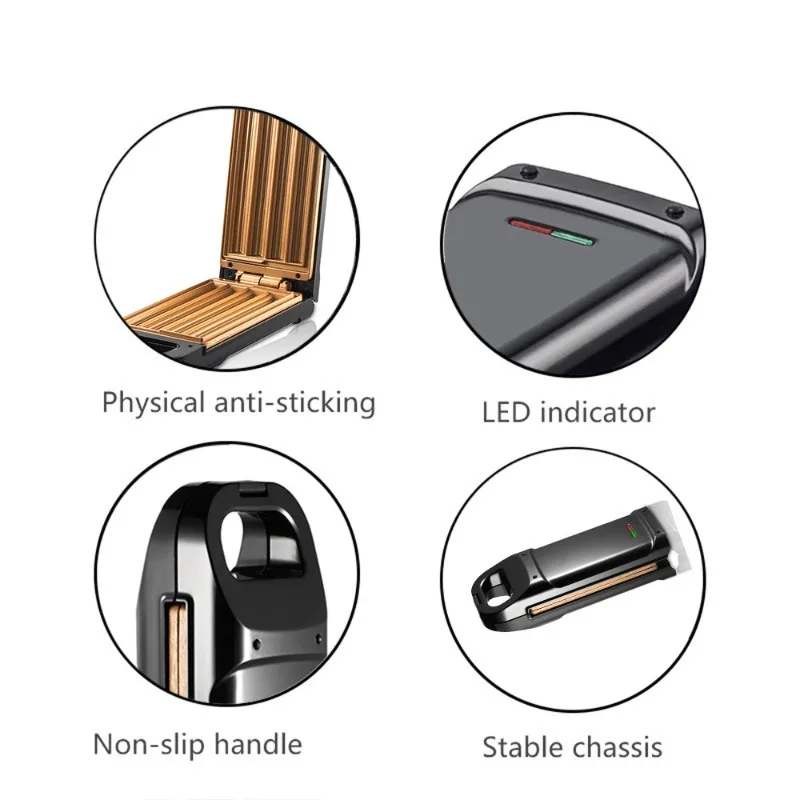 Macchina per fritter, macchina per il pane riscaldata su due lati domestica, macchina per waffle, bastoncino per waffle per macchina per frutta latina