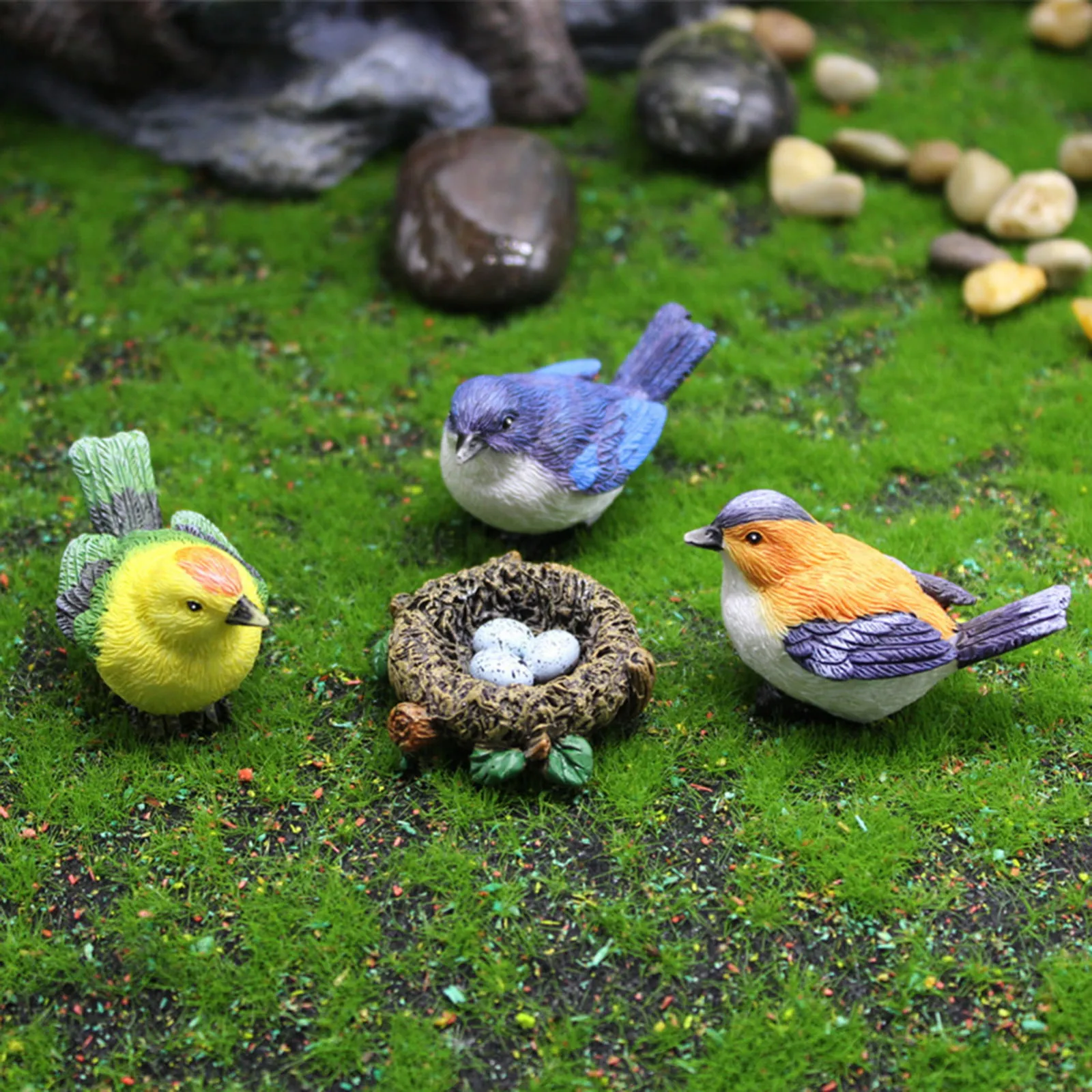 Simulation Bird, Bird's Nest Resin Craft Ornament, Miniature Animal DIY Sculpture Tree Decor, Gardening Bonsai Decoration