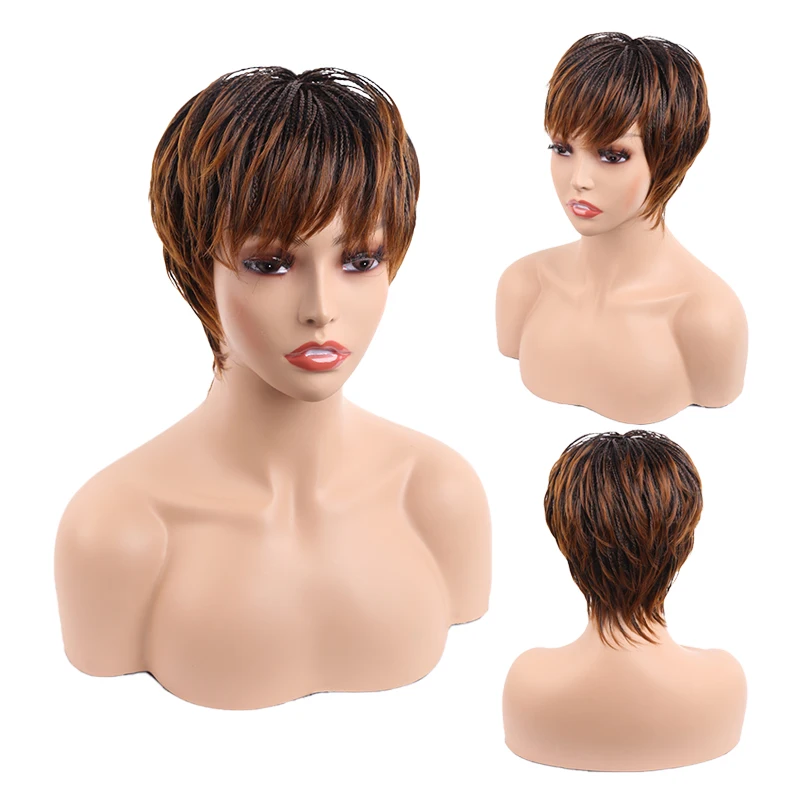 

Amir Synthetic Short Box Braided Wigs for Women Hair Wigs With Natural Bangs Black Brown Party Lolita Daily Heat Resistant Fiber