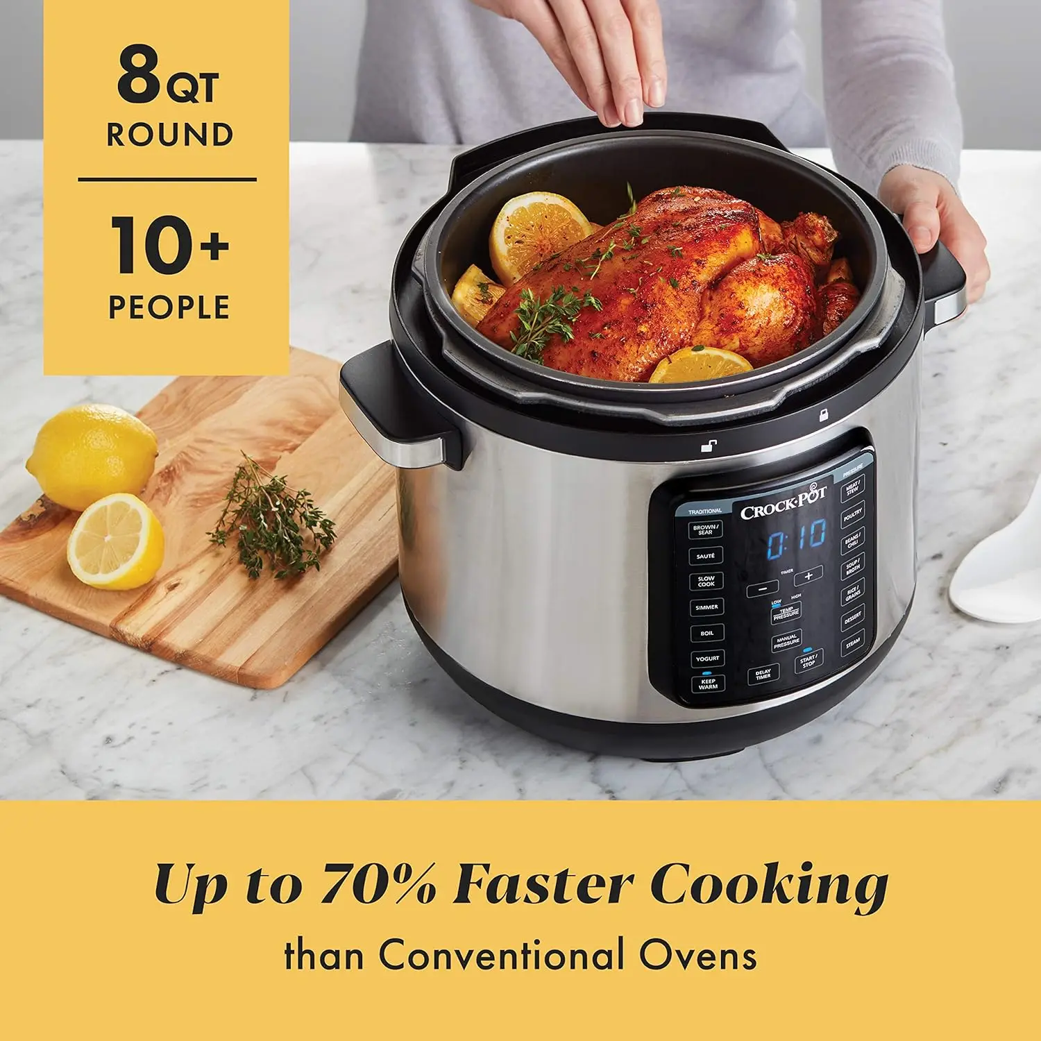 Multi-Use XL Express Crock Programmable Slow Cooker and Pressure Cooker with Manual Pressure, Boil & Simmer, S