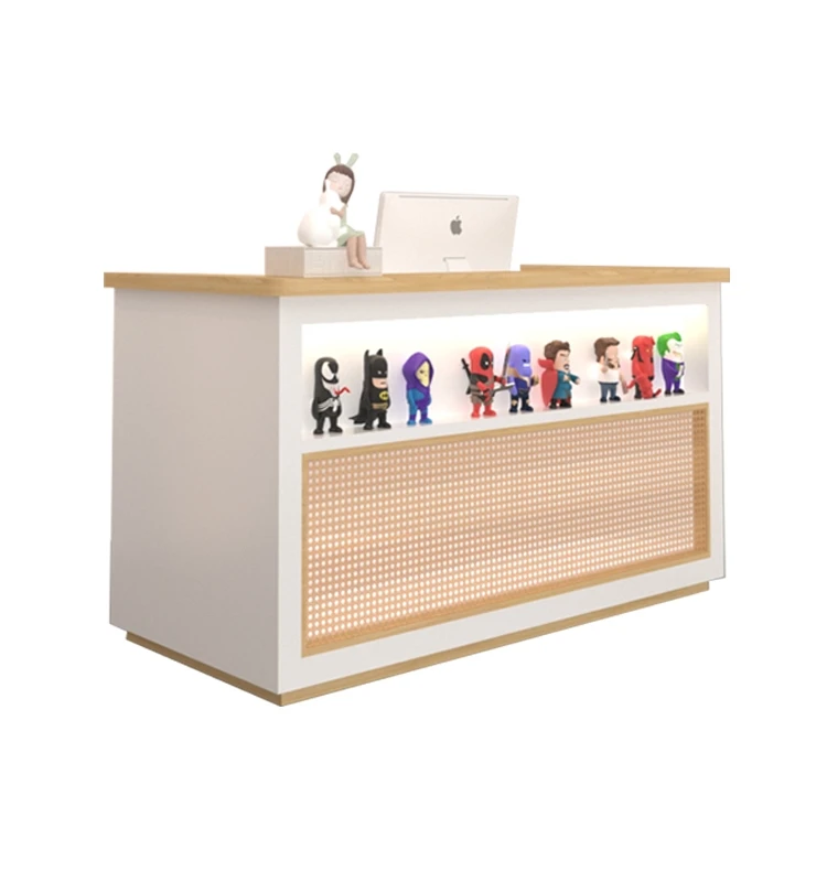 #￥Modern Women's Clothing Store Reception Desk Small Solid Wood Counter with Simple Rattan Paint for Office Building