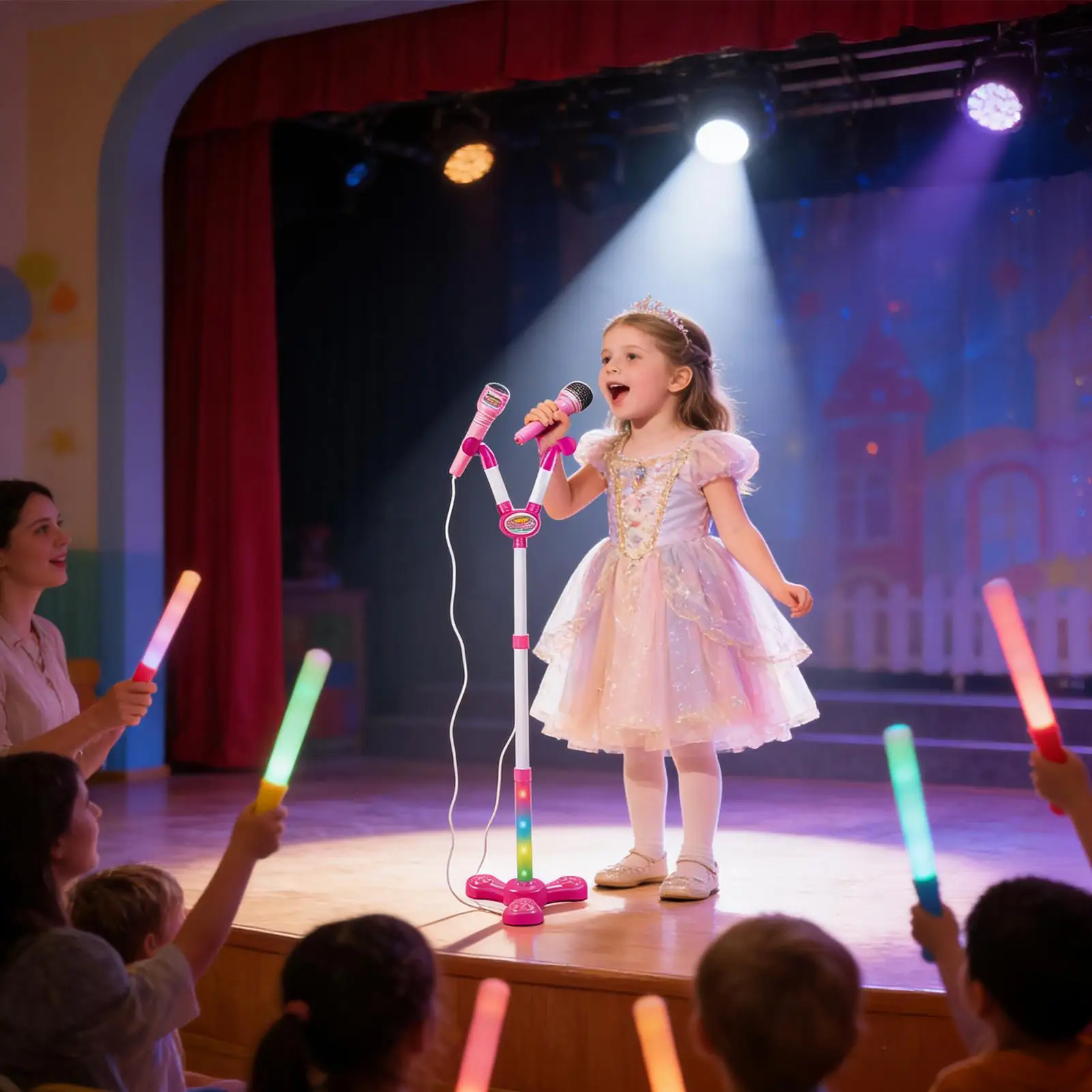 Kids Microphone with Stand Karaoke Rocking-Roll Song Music Instrument Toys Brain-Training Educational Toy Birthday Gift Girl Boy