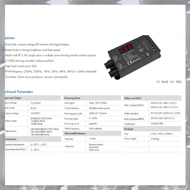 

Hot Selling-Dual Knob Constant Voltage LED Dmmer 1Chx20a Wireless Remote Control Numeric Display CV Controller V1-B,Dual Knob Co