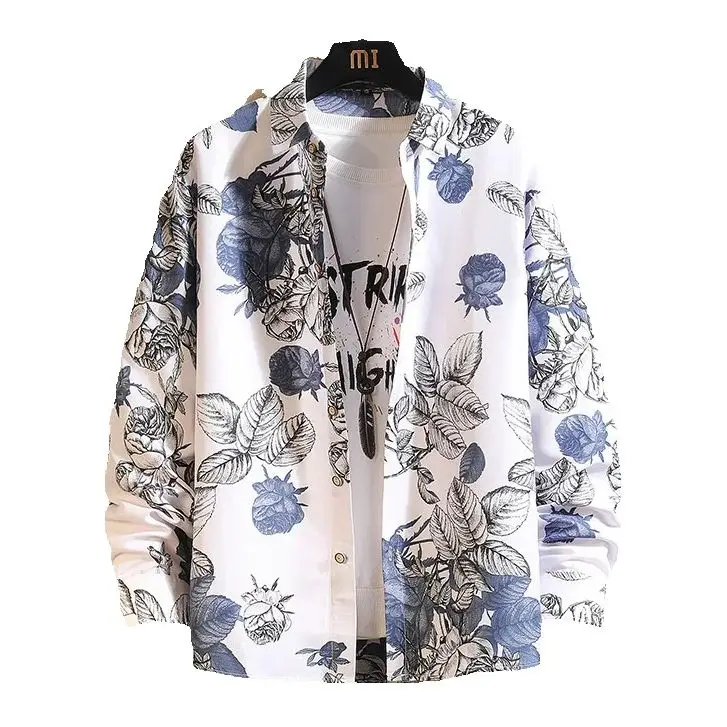 Vintage Print Shirts Men\'s Autumn Fashion American High Street Harajuku Couples Teens Cozy Youthful Trendy All-match Loose Shirt