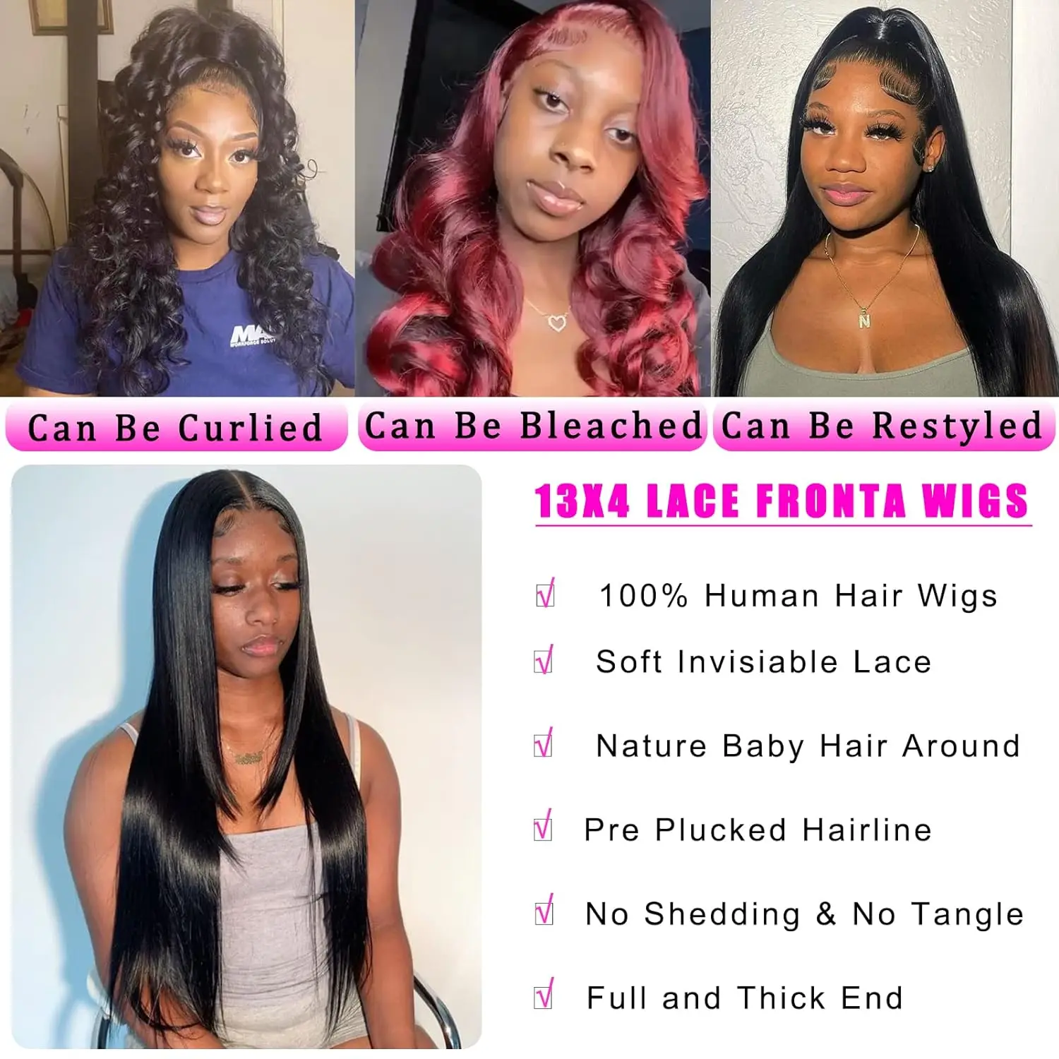 22-30 Inches Straight HD Lace Front Wigs Human Hair Pre Plucked  180% Density 13x4 Frontal Wigs  For Black Women