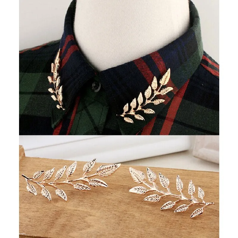 

2 Pieces/1 Pair,New Two Tone Exquisite Men's and Women's Shirts Retro Three-dimensional Leaf Wheat Decoration Brooch Collar Clip