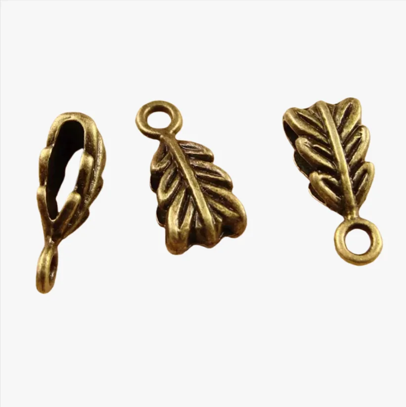 50pcs 14x6mm,hole:6x2mm antiqued bronze color 2sided leaf connectors for handmade findings HWEF2598