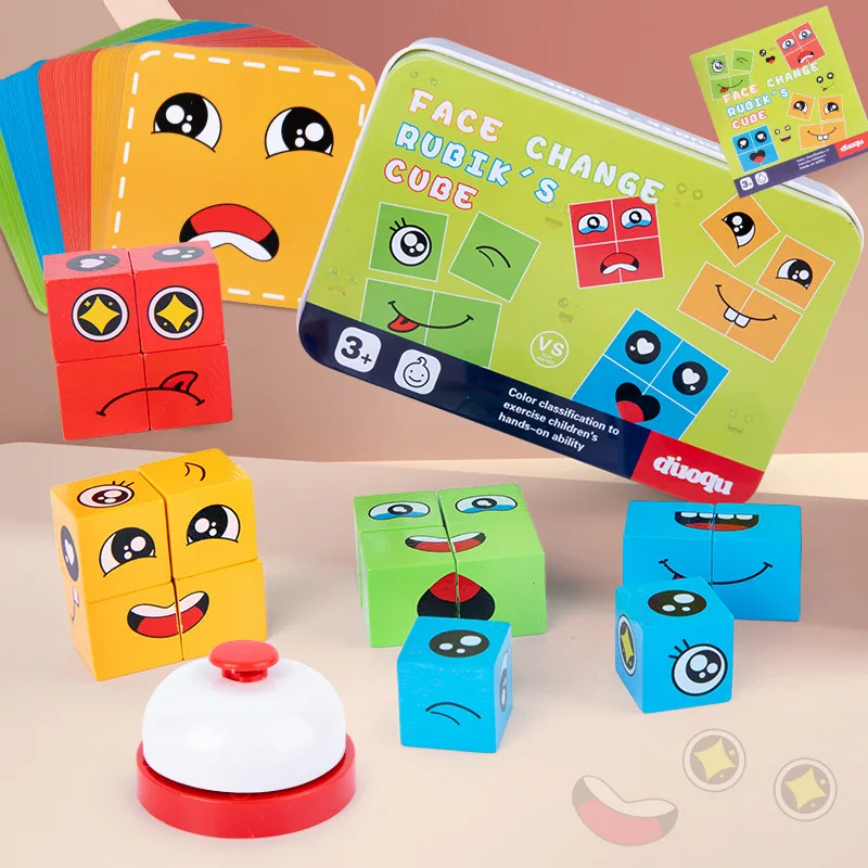 Cube à changement de visage pour enfants, jeu de puzzle, jouets d'émotion pfvoltage, jeux de blocs, apprentissage précoce, jouet Montessori