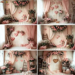 Mocsicka Background Valentine Photography Pink Curtains Flower Room Backdrop Girl Baby Shower Birthday Photo Wedding Party Booth