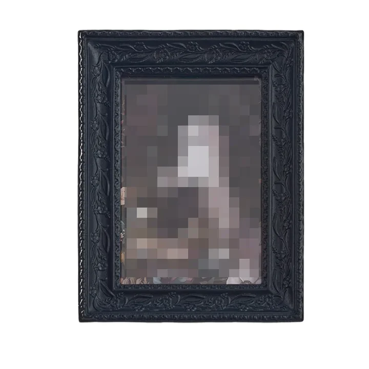 Black Baroque Vintage Resin Picture Frame 3x3 Inch Round and 4x6 Inch Rectangular with Stable Easel and Wall Mount for Photos