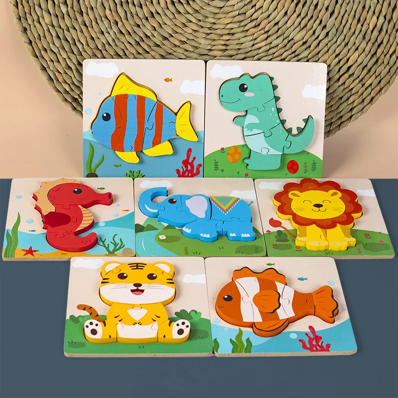 Kids Cartoon Animals 3D Puzzles Clever Board Montessori Materials Education Leraning Wooden Toys For Children Puzzle Baby Toy