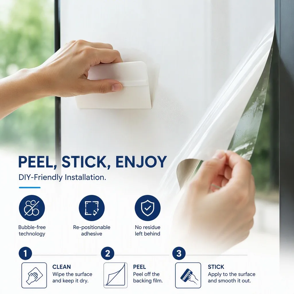 Privacy Window Film Mirror Finish High Gloss White 100% Privacy Protection Flexible Static Cling for Home Office