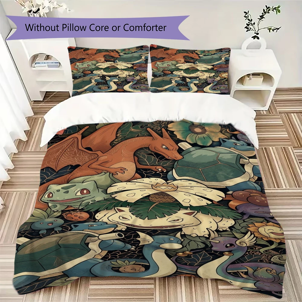 Pocket Monster Pillowcase & Duvet Cover Set Anime Themed Bedding Decor Ideal Gift for Every Anime Fan.-Xin