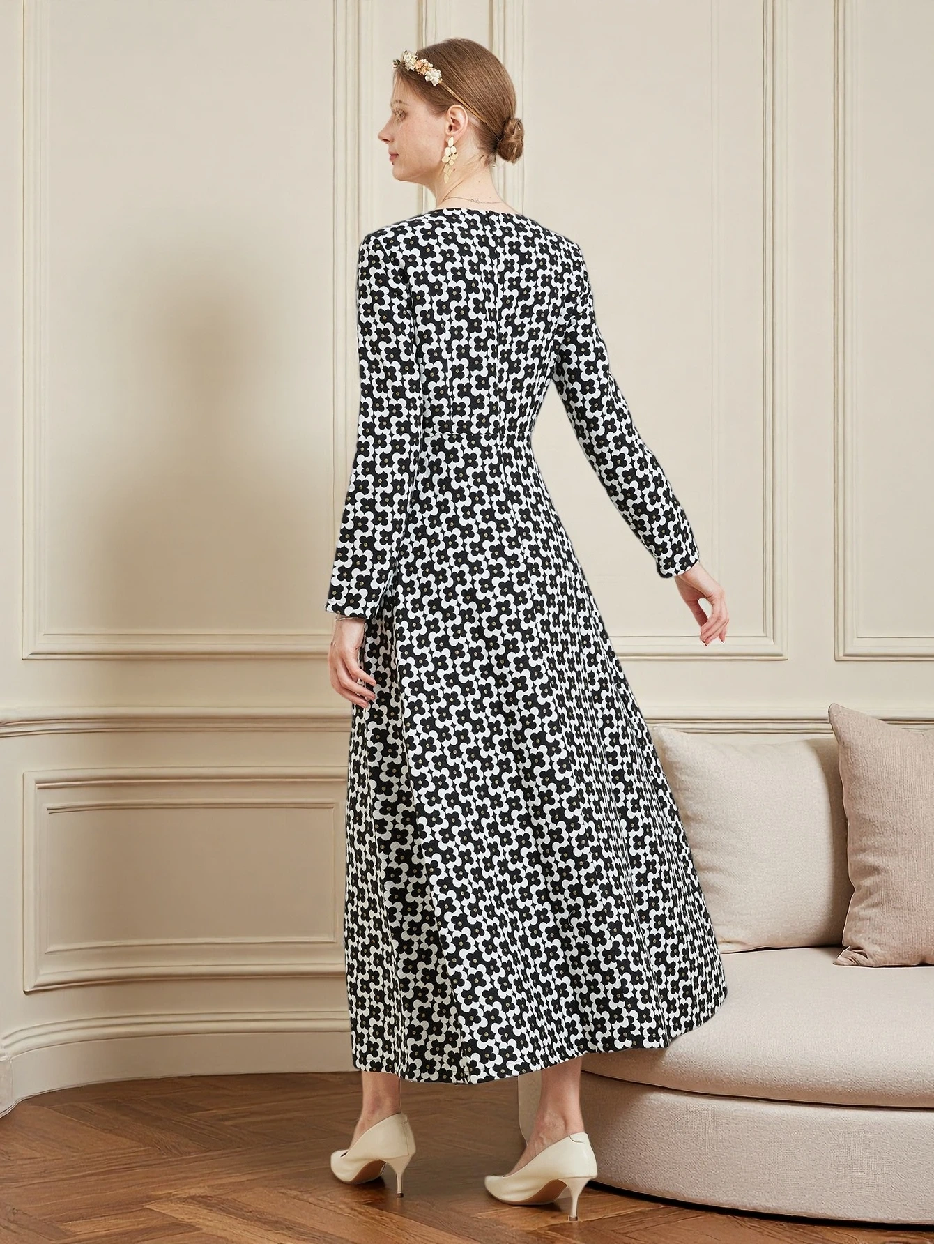 DEVCHATA Luxury Women Vintage Gold Thread Jacquard  Long Sleeve Dress Fashion Spring Autumn Floral Ladies Party dresses Clothing