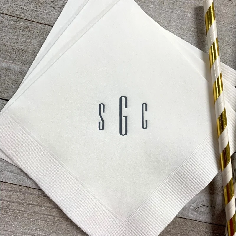 

50 Personalized Napkins Initials Monogram Paper Custom Printed Wedding Birthday Hostess Gift Beverage Cocktail Luncheon Dinner