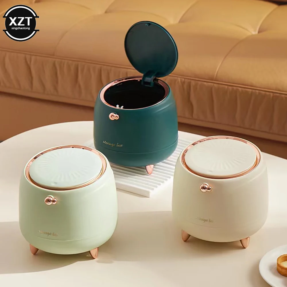 Bedroom Office Small Storage Bucket Mini Cute Pressing Desktop Trash Can Double-layer Coffee Table Bomb Cover Rubbish Dustbin