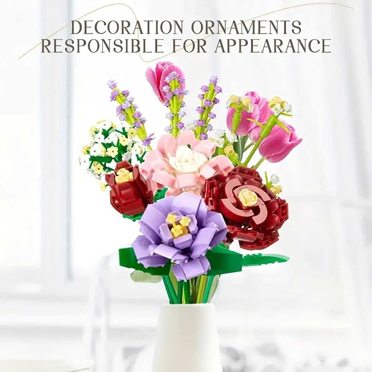 مكعبات بناء زهرة الورد ثلاثية الأبعاد نموذج باقة الطوب هدية ديكور المنزل لعبة عيد ميلاد الأطفال مع صندوق هدية عيد الأم