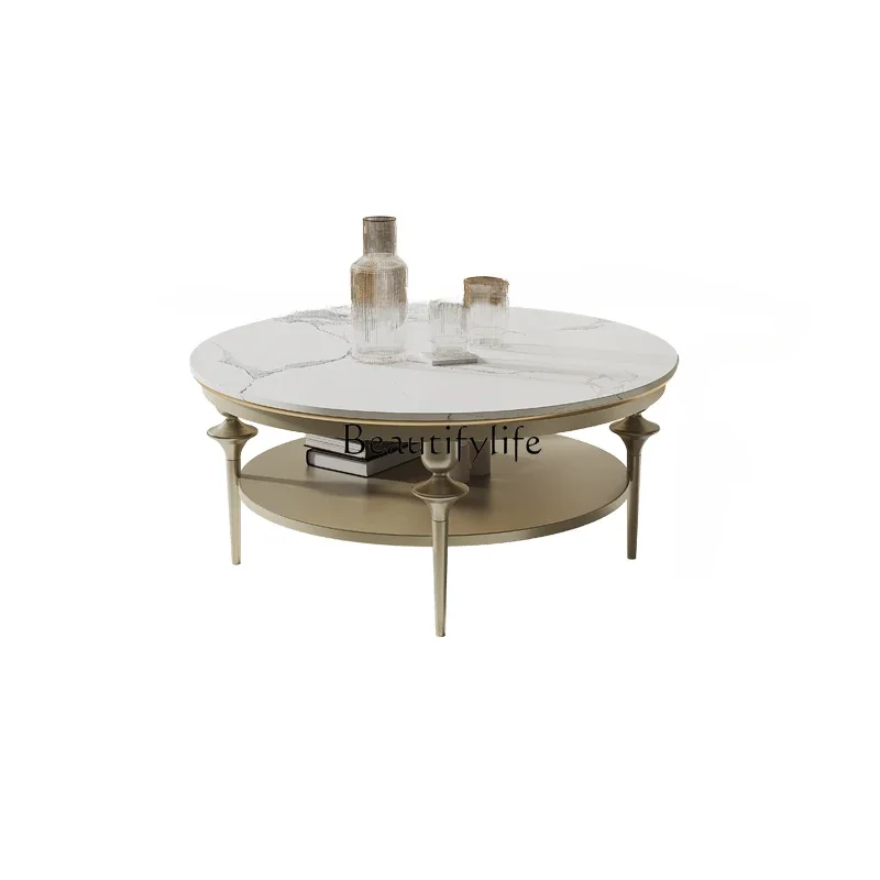 

American solid wood round coffee table light luxury simple living room rock slab French coffee table