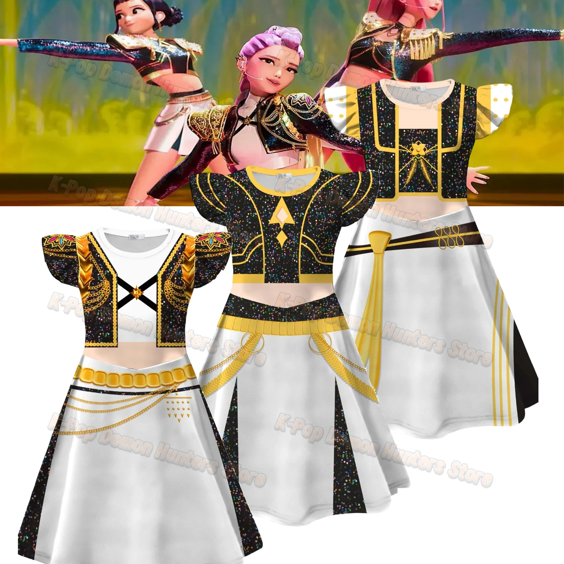 

Kids K-Pop Demon Hunters Rumi Zoey Mira Dress Cosplay Costume Girls Dresses Children Casual Girl Dress Halloween Xmas Party Suit