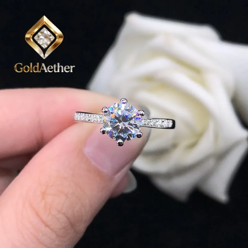 

GoldNouveau Nice Quality 1Ct 6.5mm D Color VVS1 Moissanite Engagement Ring AU585 14K White Gold Ring Wedding Diamond Jewelry 092