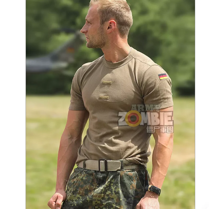 Camiseta del Ejército Alemán de Manga Corta Color Arena para Hombre, Táctica para Exteriores, Secado Rápido, Original, para Entrenamiento Corporal, Deportes, Running y Fitness