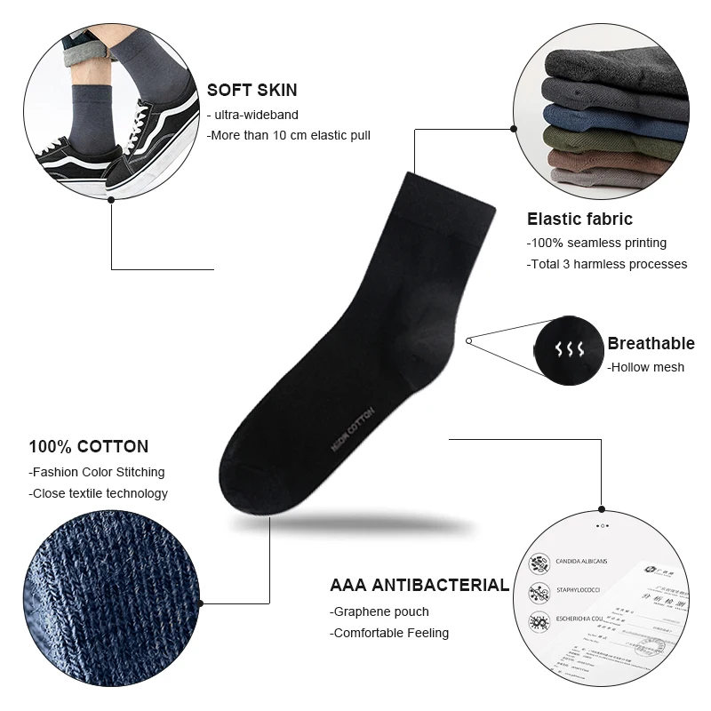 MiiOW 5 Pairs Men\'s Socks Cotton New Style Black Business Man Socks Soft Breathable Summer Winter Crew Socks For Male Gift