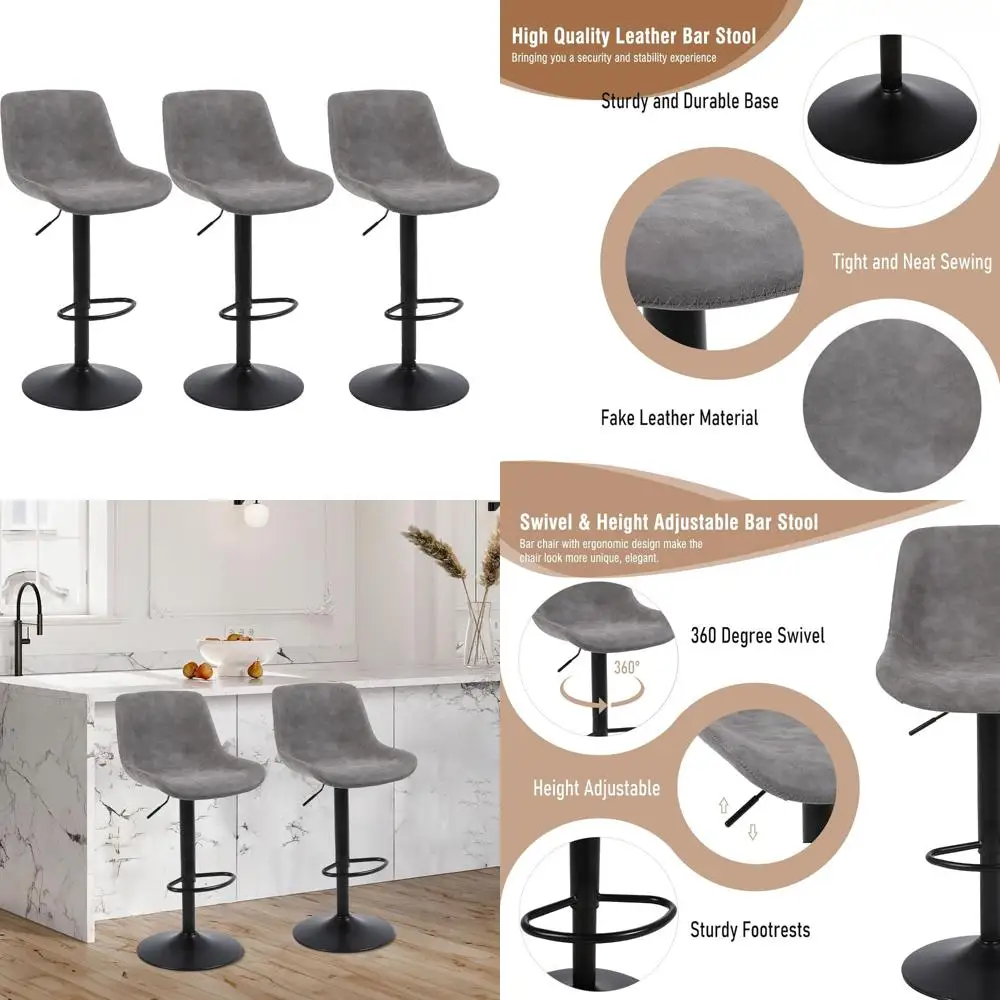 Verstelbare draaibare barkrukken met rugsteun, moderne stoelen op tegenhoogte, comfortabele armloze lederen keukeneilandzitplaatsen