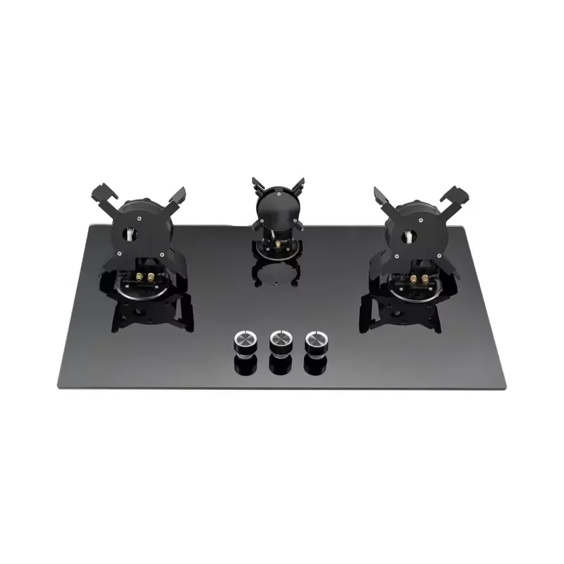 3 Burner Gas Stove Tempered Glass Top Built-in Battery Ignition Iron Body Kitchen Cooking Hob for Home Hotel Use Durable