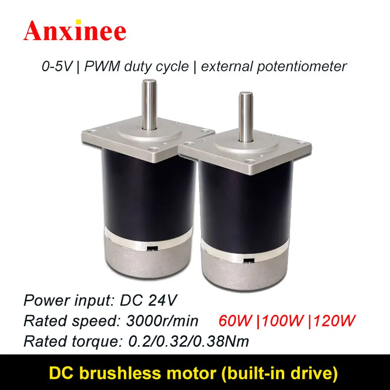 

DC 12-24V Brushless Servo Motor Built-in Drive 0-5V/PWM Speed Regulation With Hall 3000rpm 60W 100W 120W