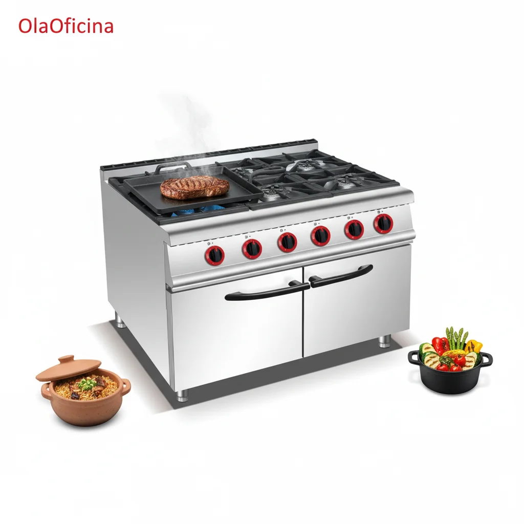 6 Burner Gas Range with Storage Cabinet High Power 35.8KW  Large Capacity for High Volume Cooking Commercial Use