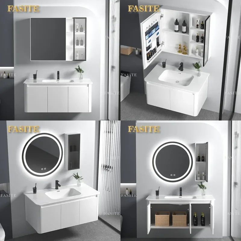 For Thickened Space Aluminum Bathroom Rock Slab Basin Ceramic Integrated Sink Cabinet Combo Smart Mirror Storage Washstand