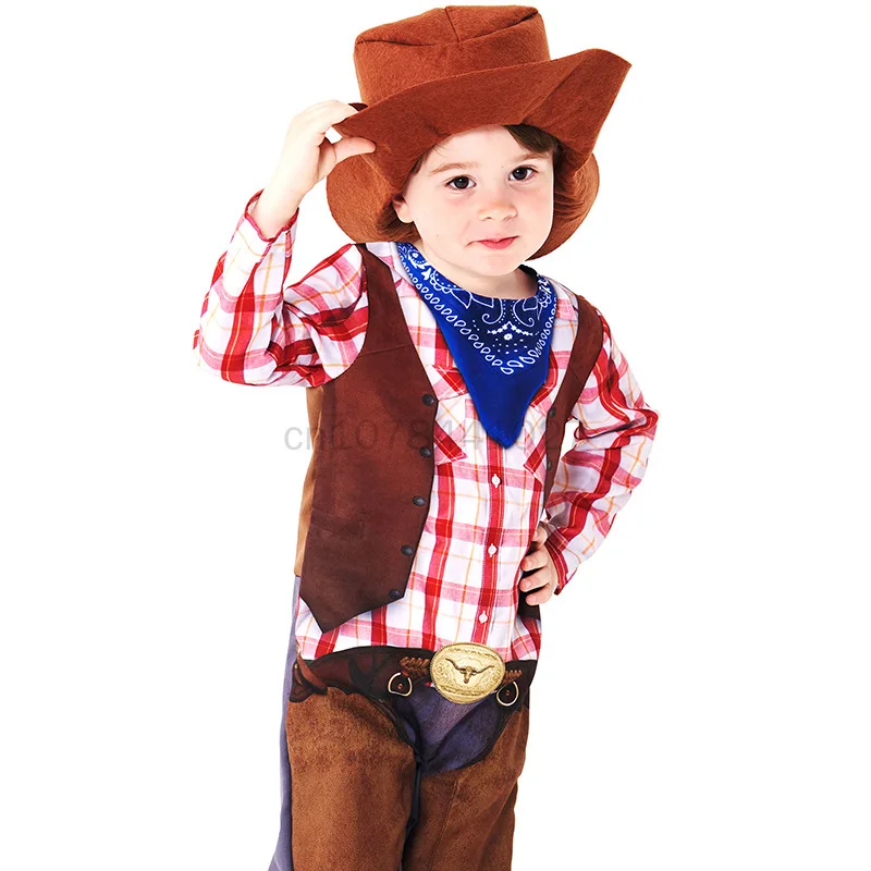 Jumpsuit with Hat for Kids Halloween Costume Boys Clothes Kids Cowboy Costume Child Christmas Birthday Cosplay Party Dress Up