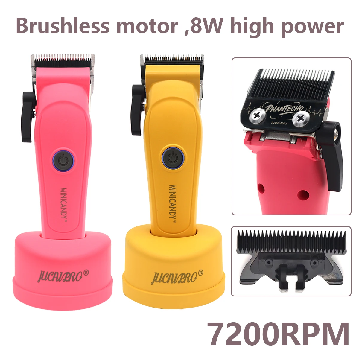 JUCAI Mini Candy JC-06 cortadora profesional 7200RPM Motor sin escobillas hoja de desvanecimiento con cargador Base máquina de cabello de precisión