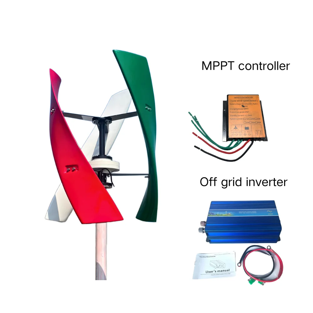 Imagem -03 - Turbina Eólica de Eixo Vertical com Controlador Inversor Gerador de Energia Alternativa Saída ac 2000w 48v 220v Kit Completo Household