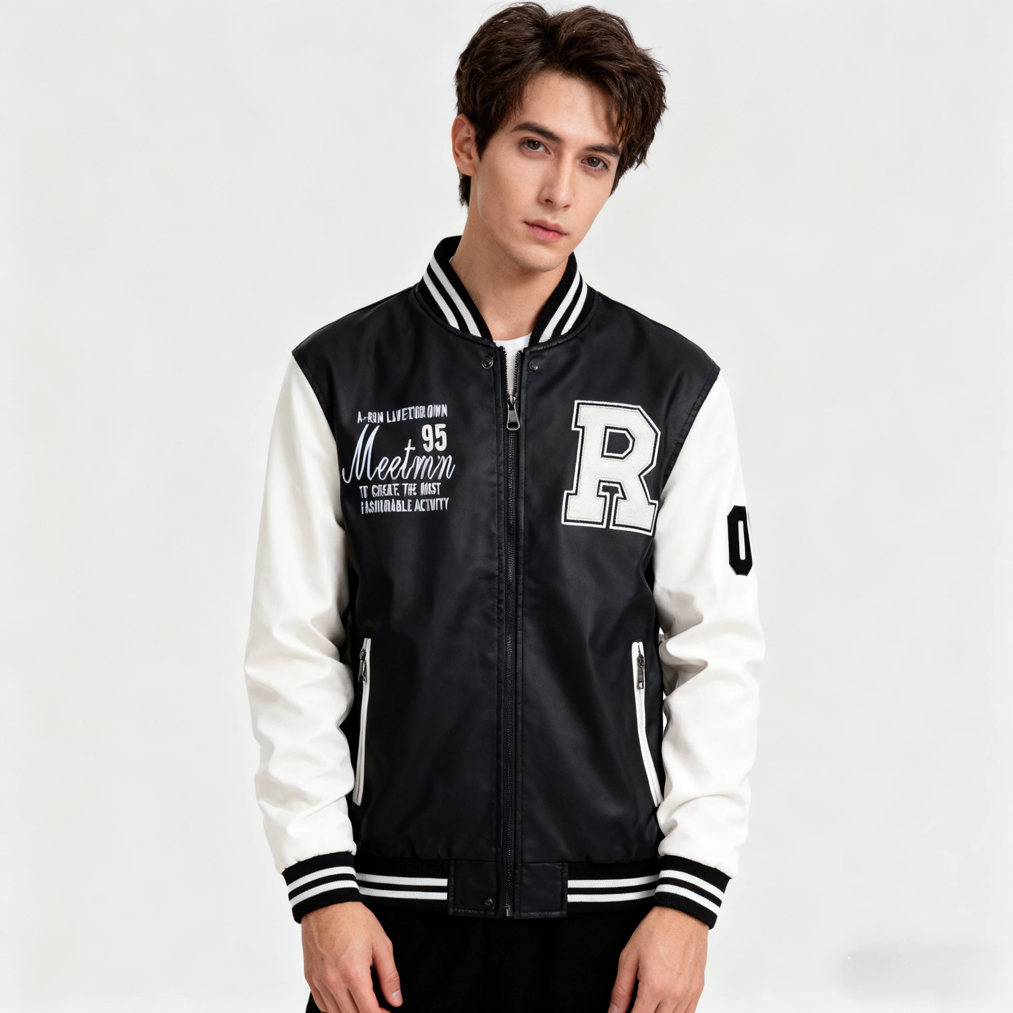 

Bomber Jacket Men Baseball Motorcycle Embroidered Leather Pu Coats Slim Fit College Fleece Luxury Pilot Jackets Top Winter Coat