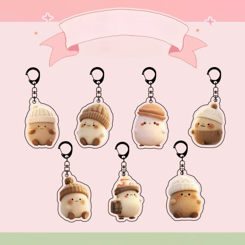 Emulation Mini Potatoes Vegetable Acrylic Keychain Knapsack Purse Cute Funny Dangle Keyring Pendant Charm Mascot Jewelry Gifts