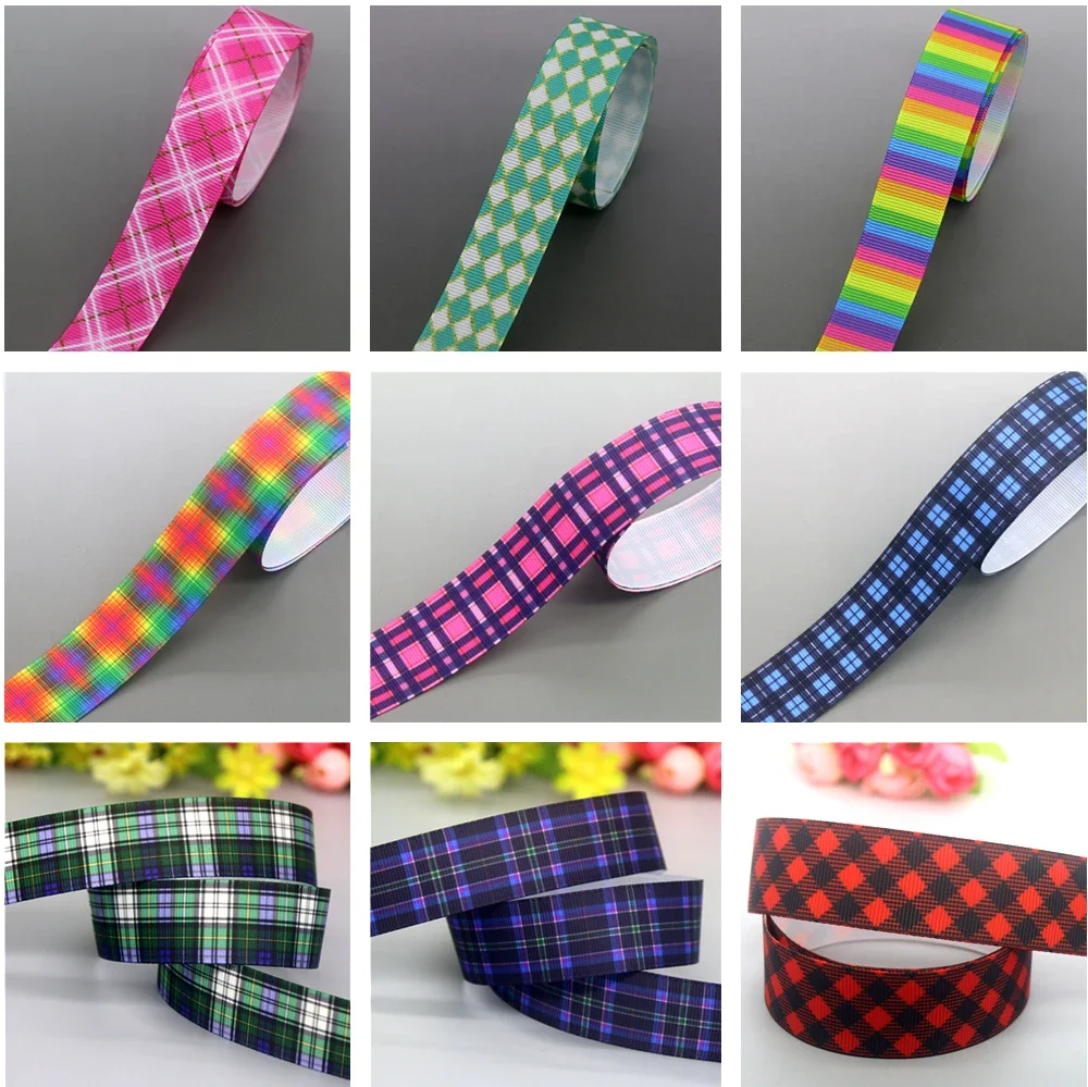 

DHK 7/8 ''5 ярдов клетчатая сетка с принтом в репсовую ленту аксессуары материал головные уборы украшения DIY швейное ремесло C2070