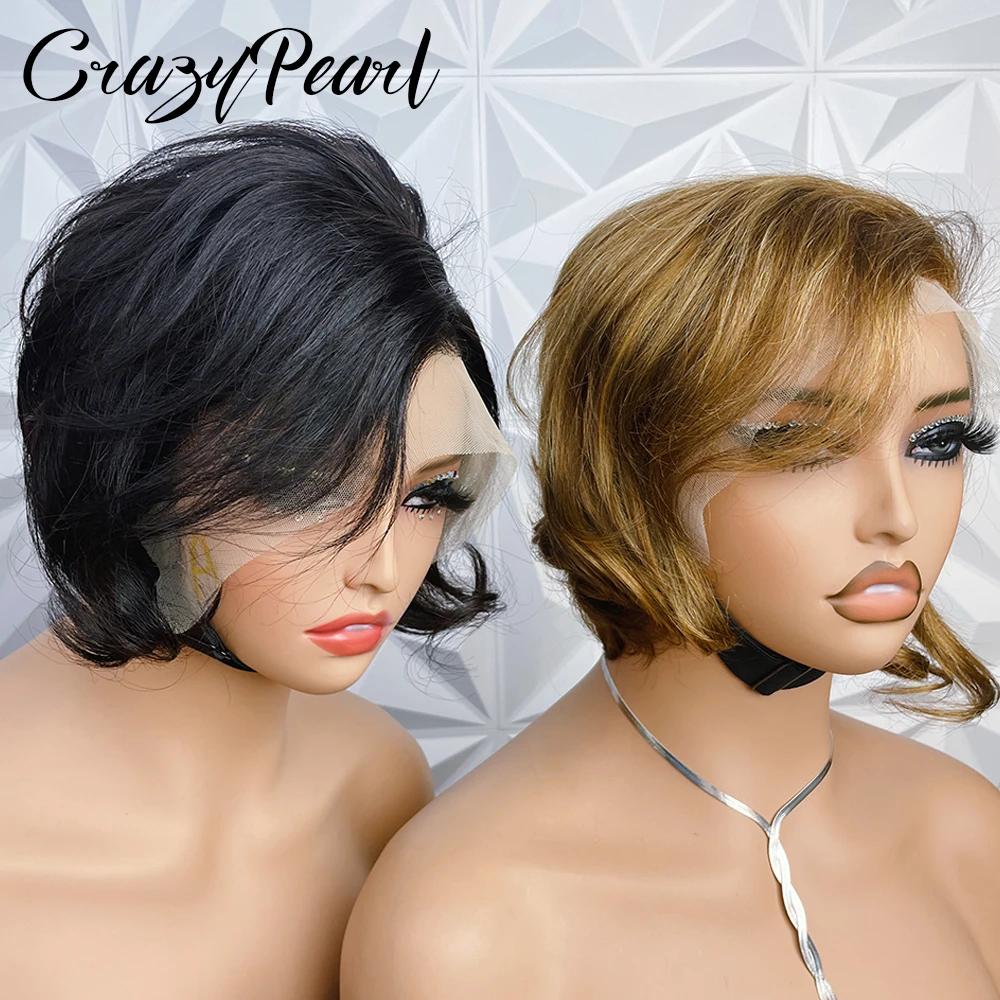 

13X4 Lace Frontal Wig Straight Short Human Hair Natural Black Brazilian Remy Hair Pre Plucked for Black Women Vintage Style
