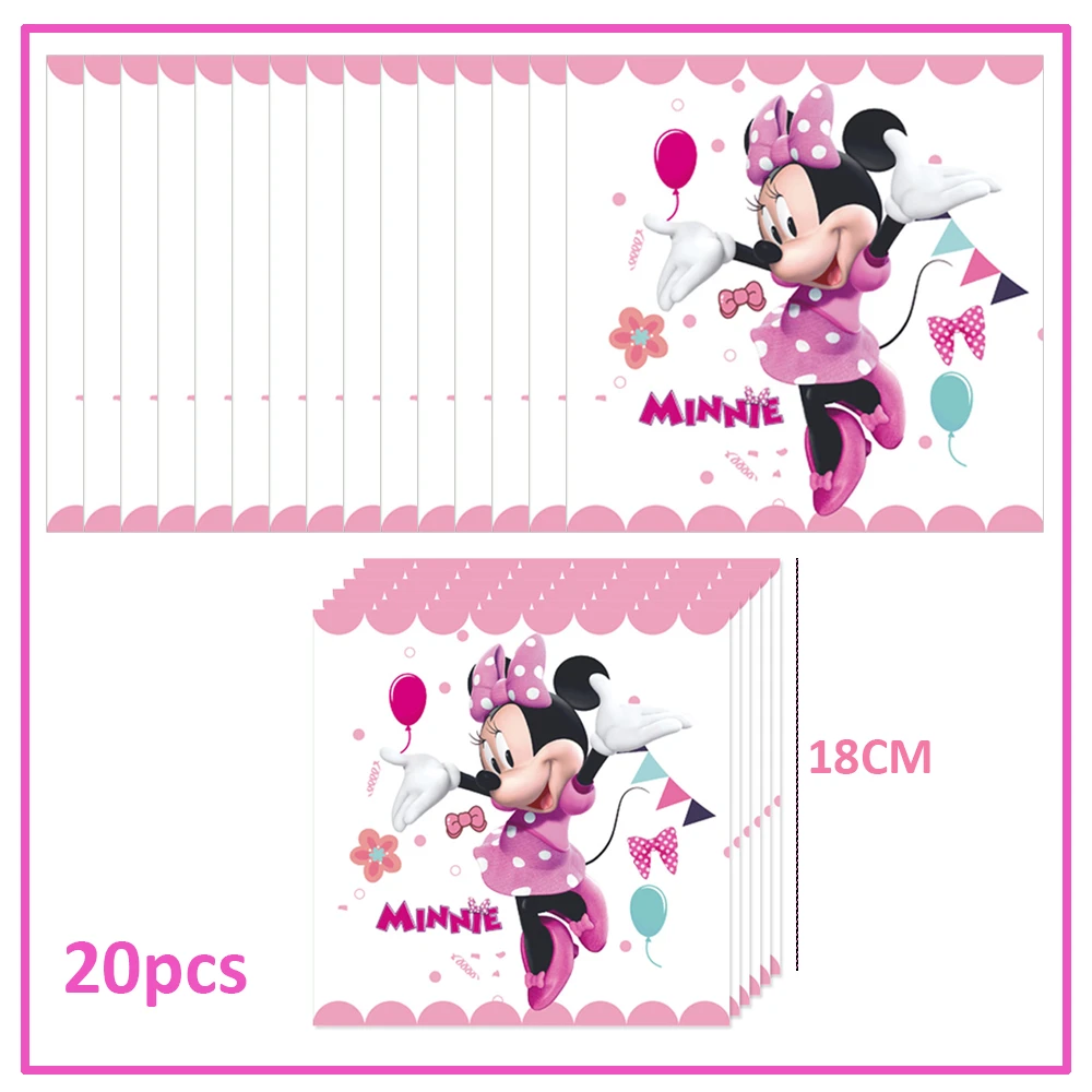 Disney Minnie Mouse Birthday Party Decoration Pink Minnie Paper Cups Plates Napkin Tablecloth Tableware Balloosn Baby Shower Kid